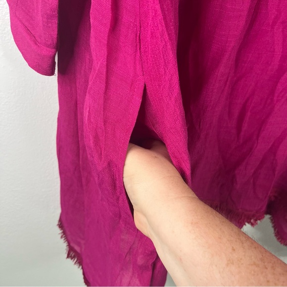 LuLaRoe Coastal Cover Up Women's 3X Pink Magenta Beach Pockets Fringe V Neck - Picture 9 of 12
